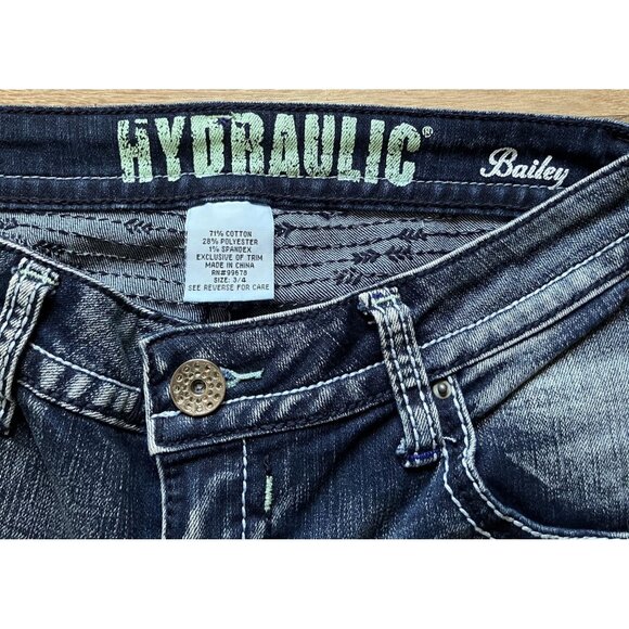 Hydraulic Bailey Women's Capri Jeans Size 3/4 Distressed Denim with Embroidered - Picture 2 of 5